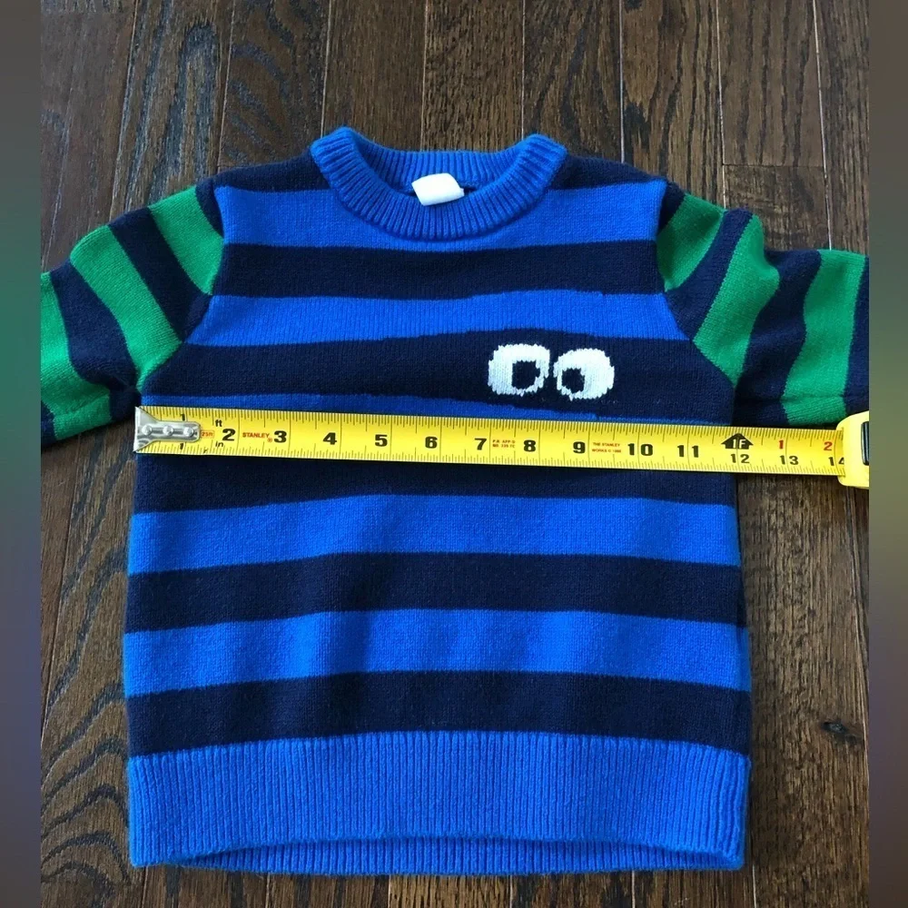 baby Gap Toddler Boys 2/2T Halloween Blue/Navy Blue/Green Striped w/Monster Eyes